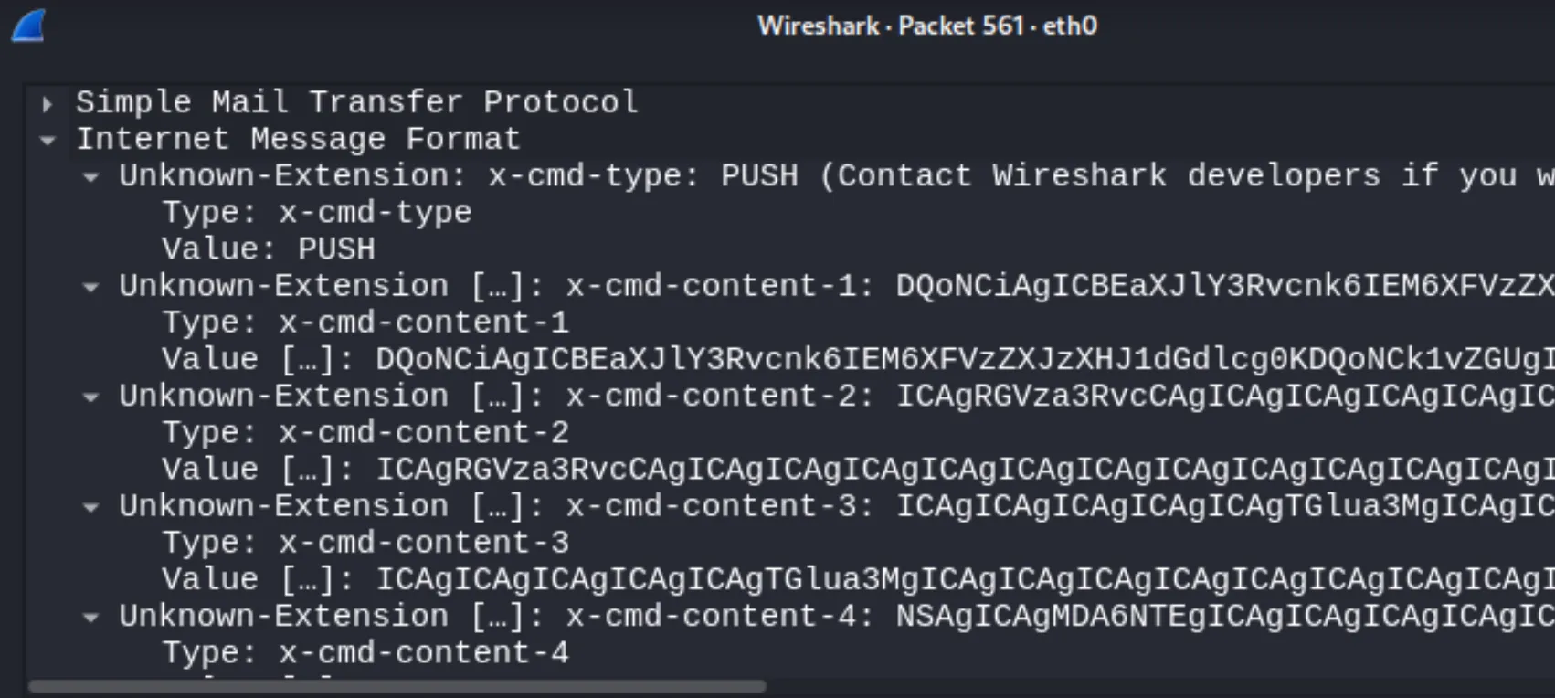 SMTP packet containing custom headers