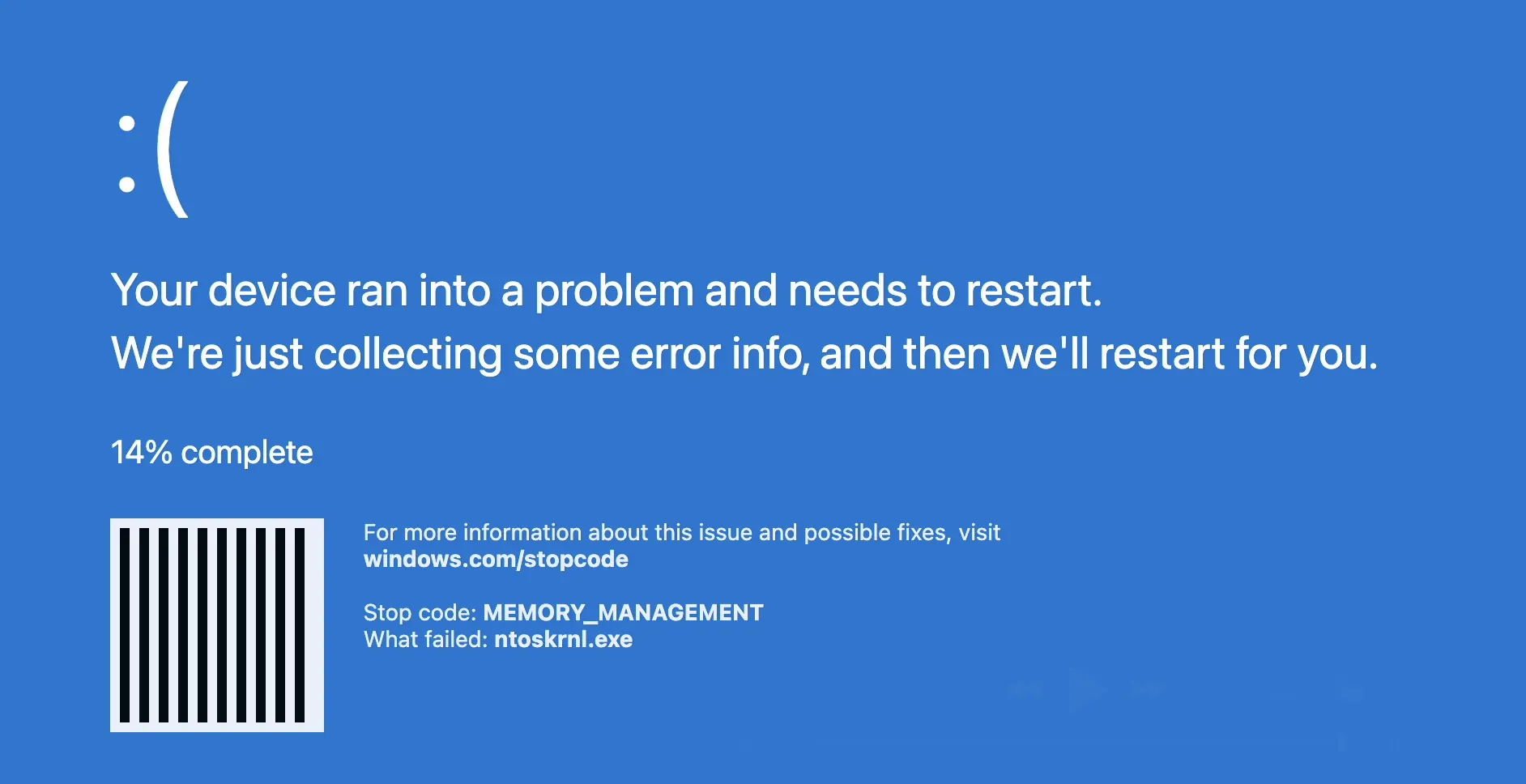 Image of a fake blue screen of death built in HTML