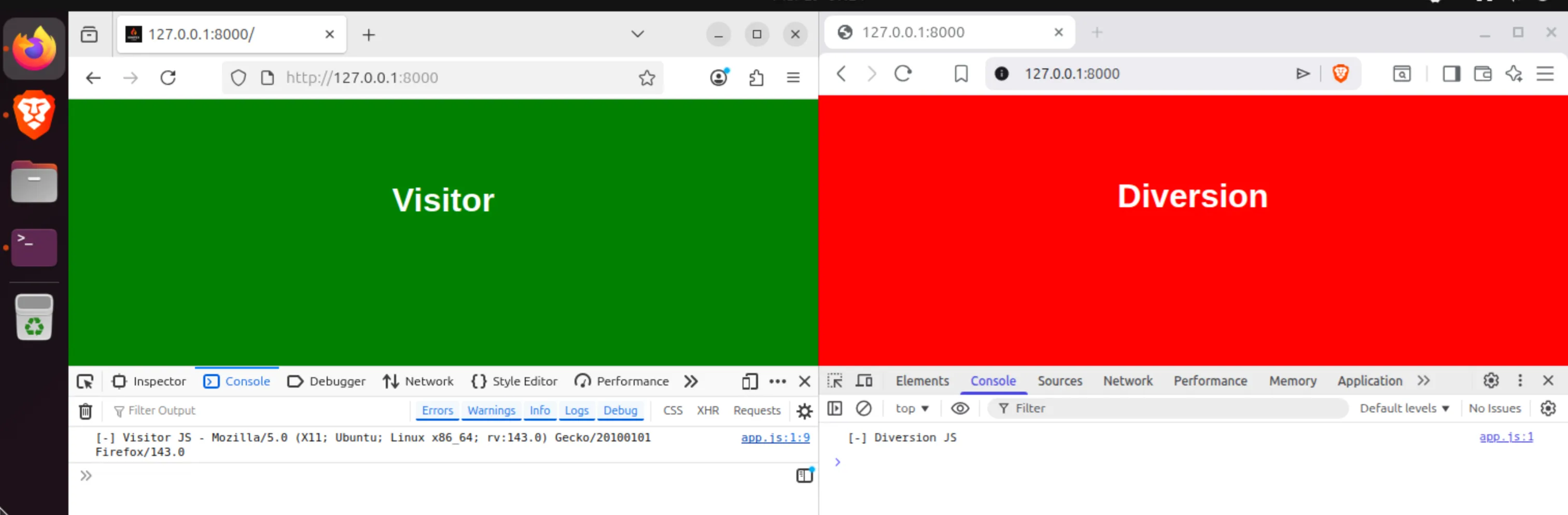Comparison of Firefox and Brave opening the same page