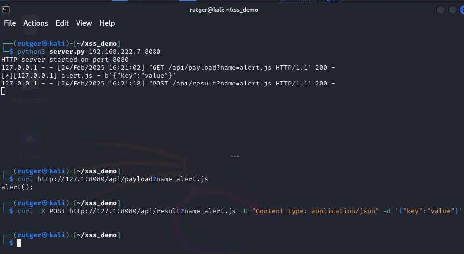 Testing the server using curl